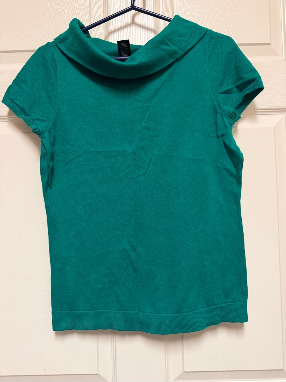 Ann Taylor Teal Short-Sleeve Cowl Neck Sweater